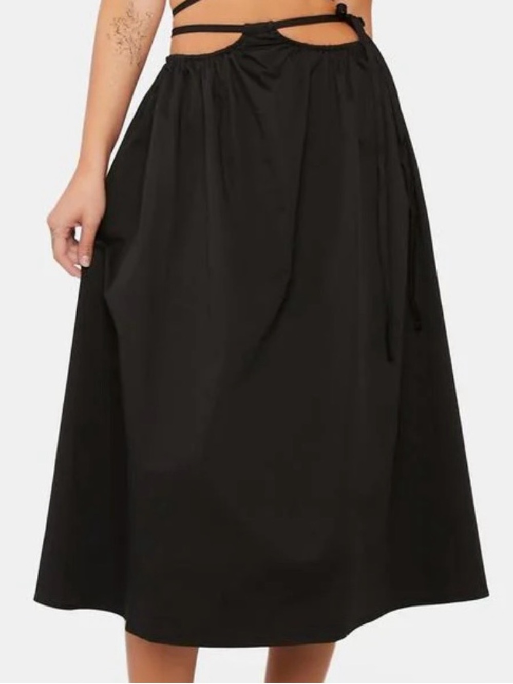 New! For Love & Lemons Black A-Line Midi Skirt